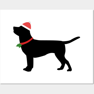 Christmas black labrador with santa hat Posters and Art